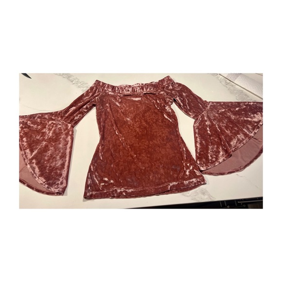 Venus Rose Colored Velour Off the Shoulder Top with Flared Sleeves Size S - Picture 6 of 8